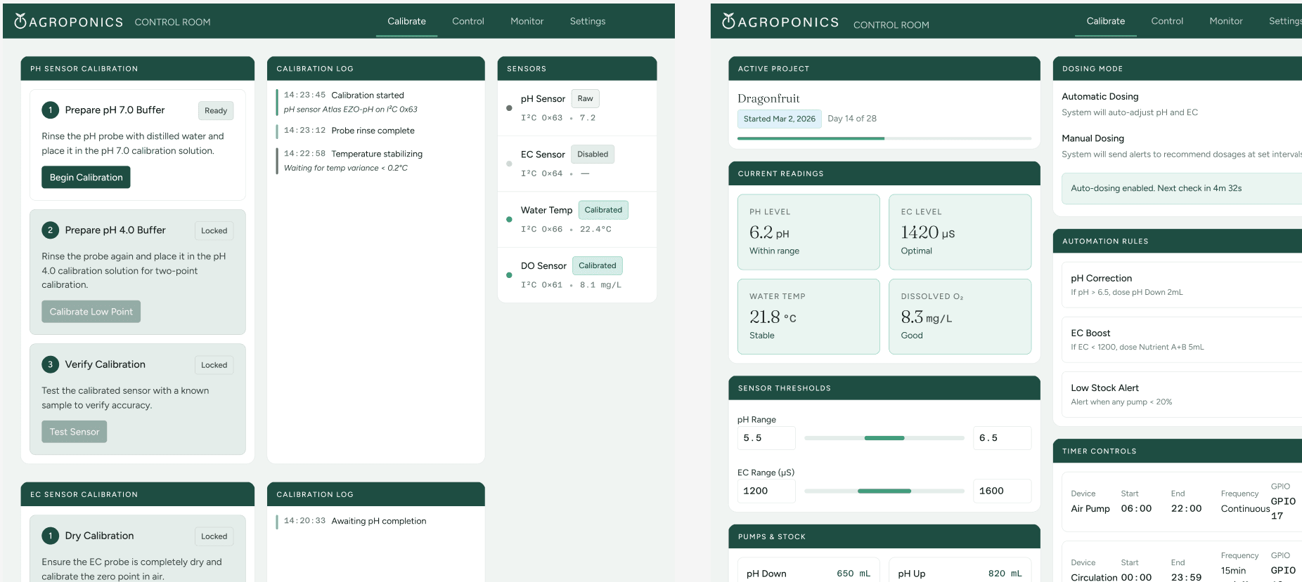 Calibration Interface for Hydroponic Sensors hero